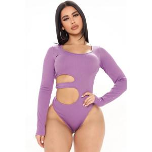 Purple Women’s Cut-Out Long Sleeve Bodysuit